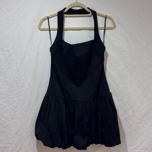 Princess Polly Gigli Bubble Hem Mini Dress Black Size 8 Halter Low Back NEW NWT